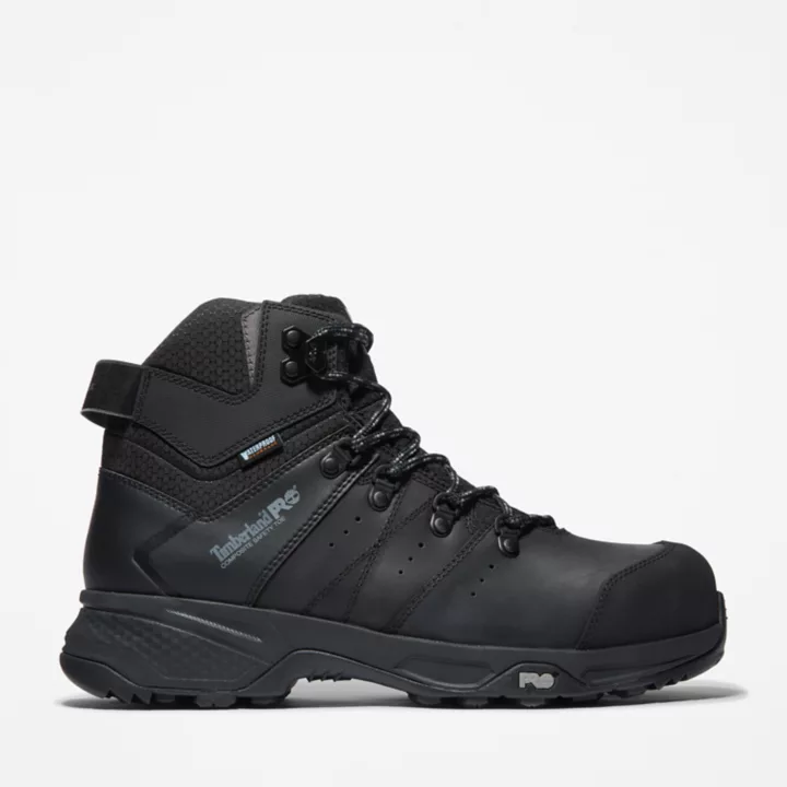 Bota de trabalho Switchback com biqueira de composite para homens, na cor preta.