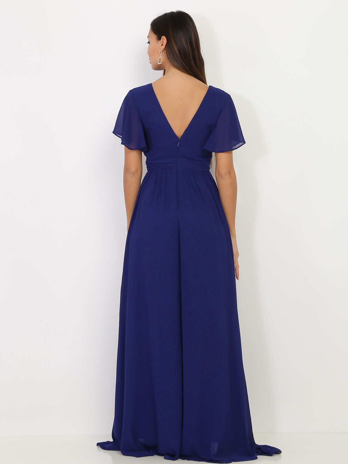 Robe longue à manches papillons- Bleu