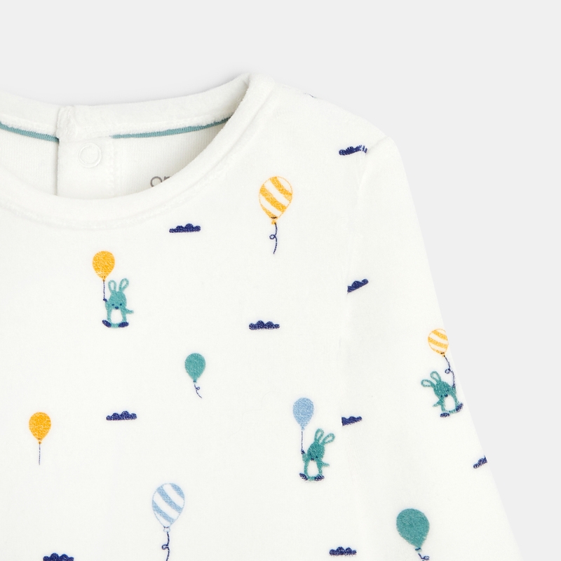 Dors-bien lapins et ballons velours blanc bébé garçon