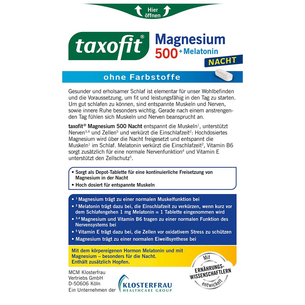 taxofit® Magnesium 500 Nacht + Melatonin