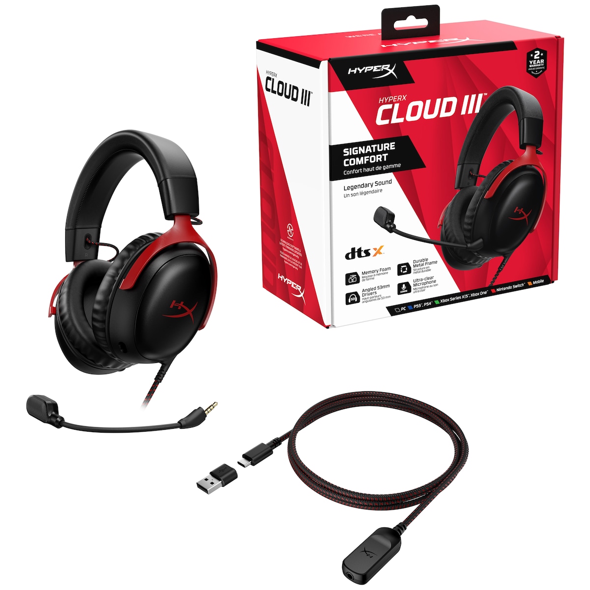 HyperX Cloud III gaming headset (sort/rød)