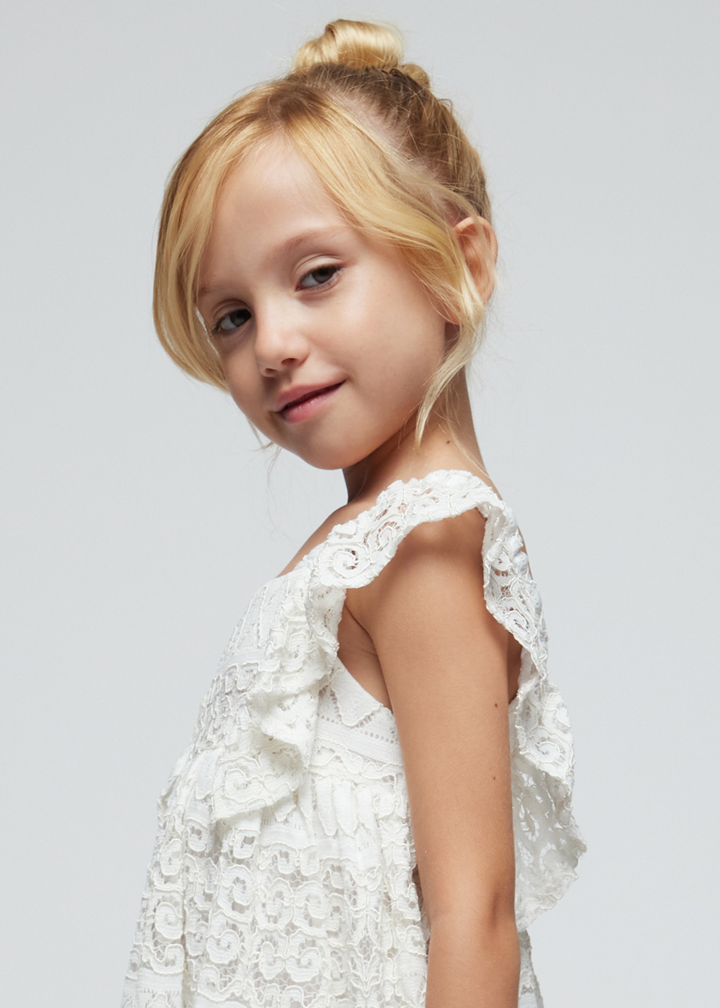 Vestido de crochê para meninas, branco-creme