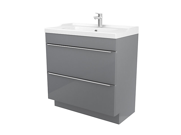 Meuble sous vasque à poser GoodHome Imandra gris 80 cm + plan vasque Lana