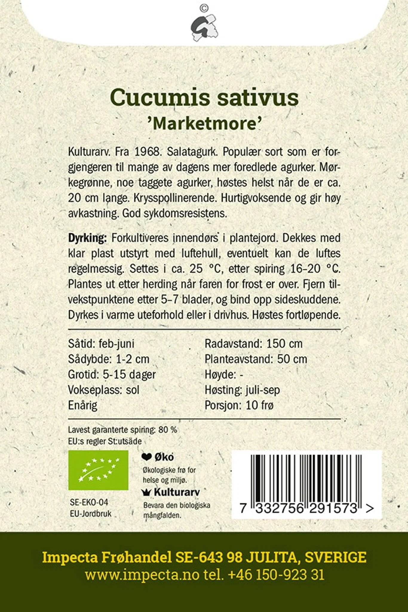 Cucumis sativus 'Marketmore' Slangeagurk 'Marketmore'