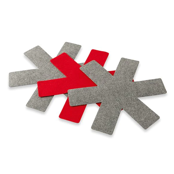 Set de 3 protections feutrines pour poêles rouge et gris 38 cm Mathon