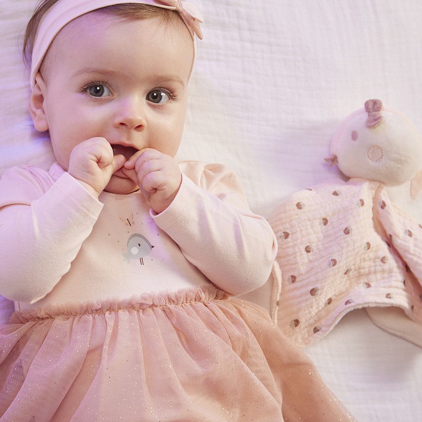 Ensemble robe body en tulle + bandeau pour bébé fille - Rose