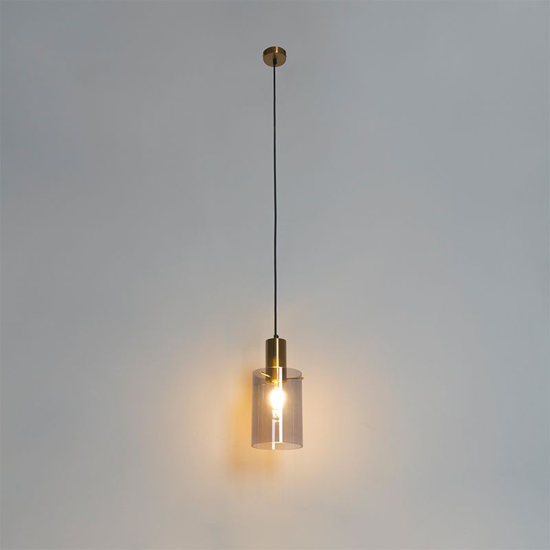 Vintage hanglamp messing met smoke glas - Vidra