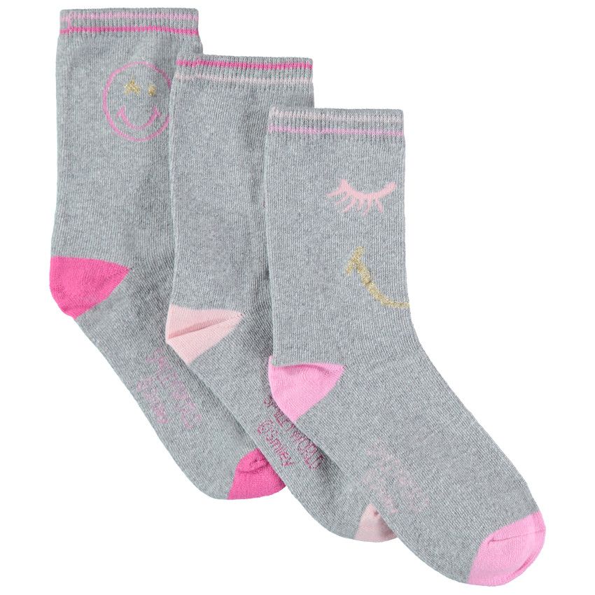 Lot de 3 paires de chaussettes unies avec motif Smiley en jacquard - Gris clair