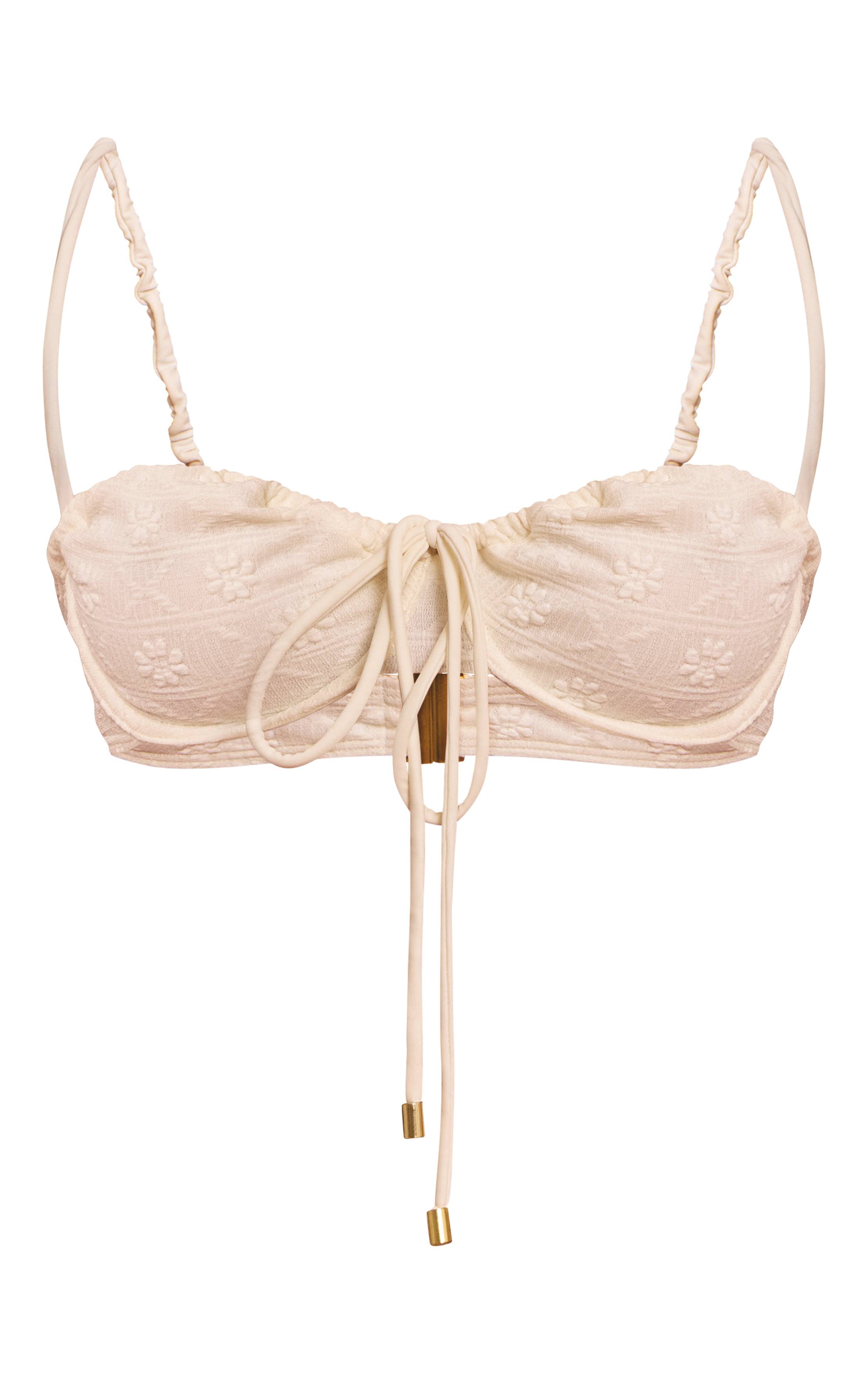 Crème Haut De Bikini À Armatures À Motif Floral Texturé
