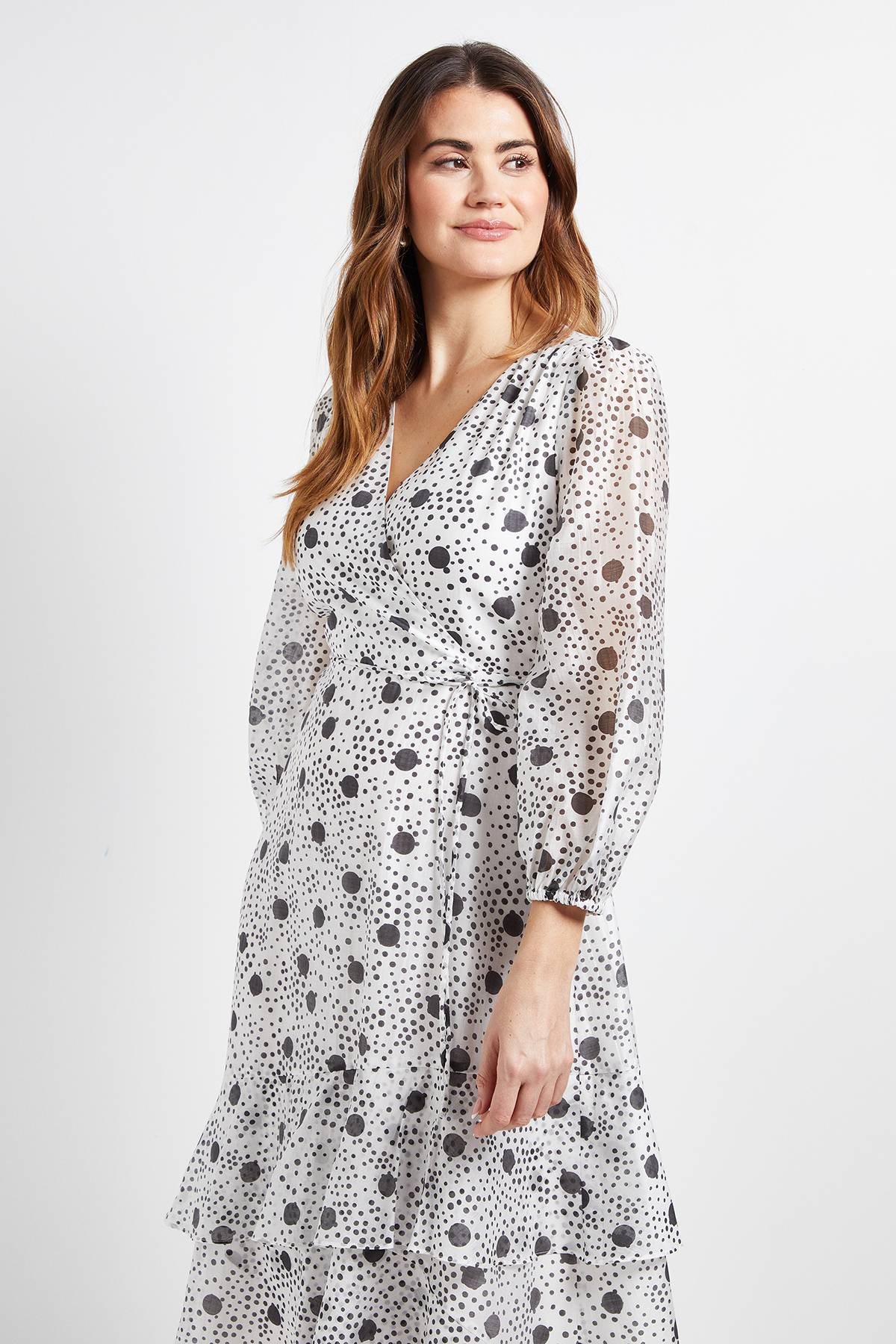 Wallis Robe Midi Portefeuille À Pois Avec Volants