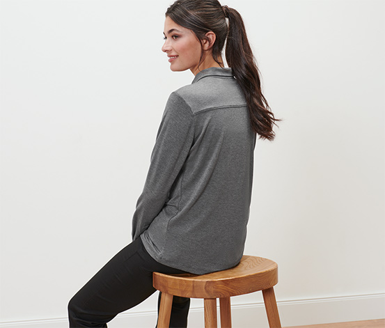 Blusenshirt mit Knopfleiste, grau meliert
