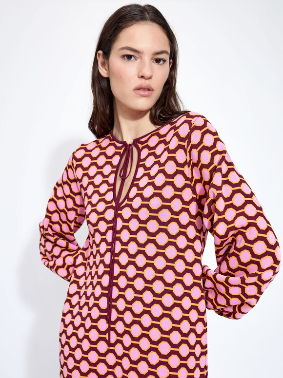 Vestido de malha jacquard - Rosa
