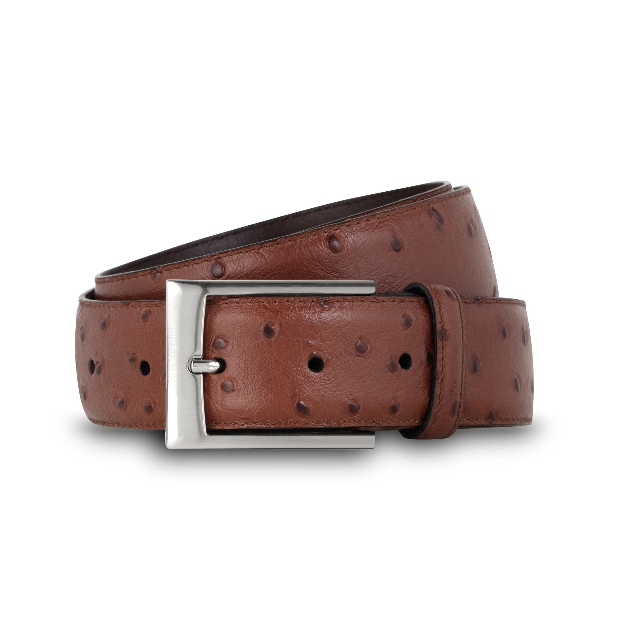 Ceinture homme en cuir façon autruche marron