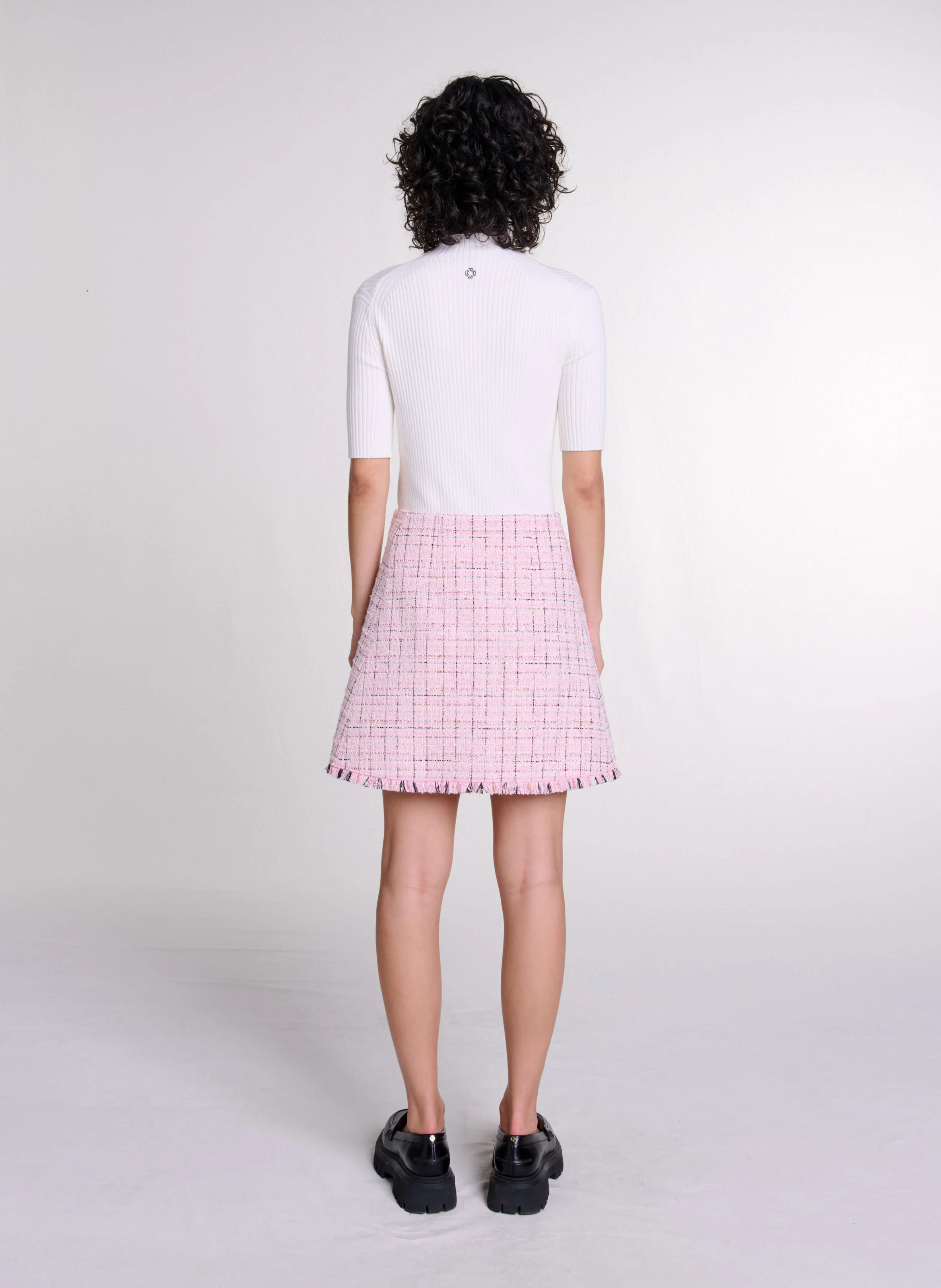 Jupe courte droite en tweed | Rose