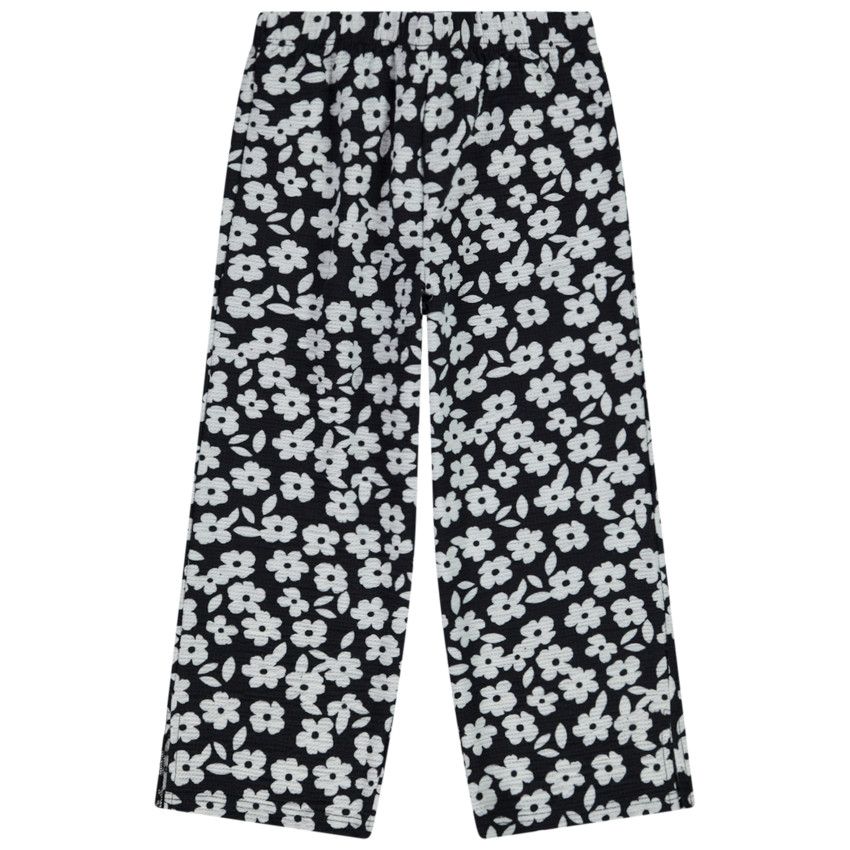 Pantalon large en jersey imprimé fleuri pour fille - Noir