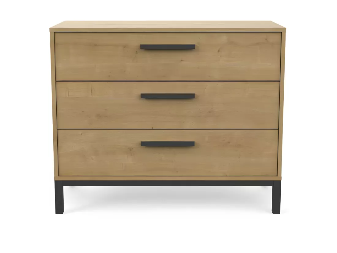 Commode 3 tiroirs Chêne/Noir - DORON - L 90.5 x l 39.5 x H 74.5 cm