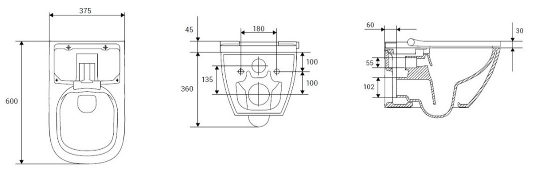 Plazan Genera Ultimate Square douche wc randloos met softclose zitting zwart