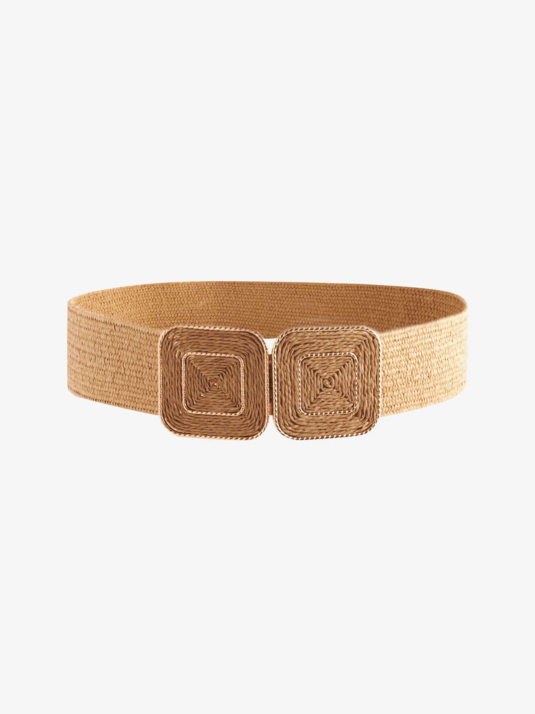 Natuurlijk - Square Buckle Wide Raffia Effect Belt