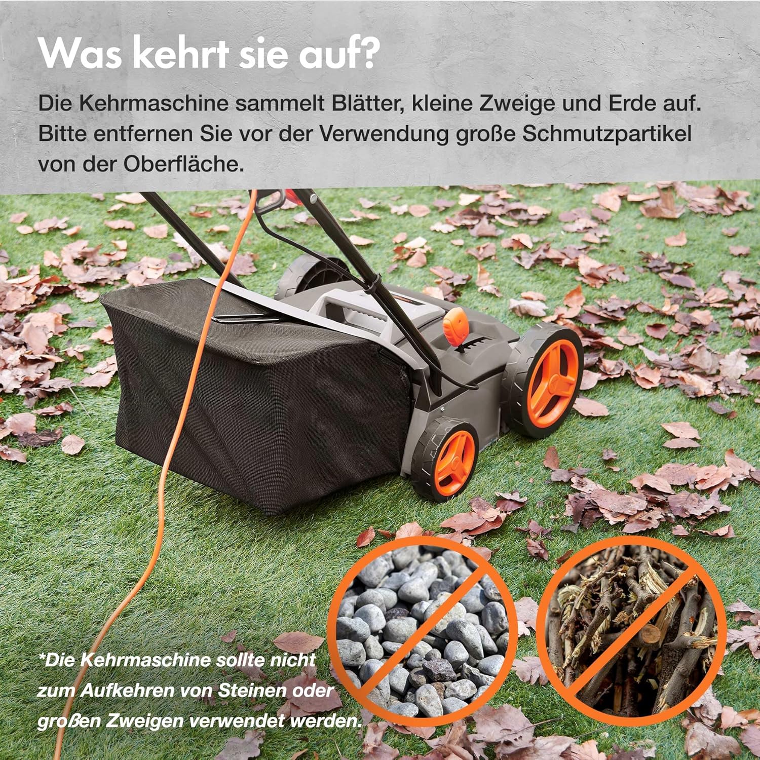VonHaus 1800 W Laubsammler für Kunstrasen – Elektrische Kehrmaschine – Laubsauger mit 45-L-Beutel, 5 Einstellbare Höhen, 380 mm Arbeitsbreite, Zusammenklappbarer Griff, 3 Jahre Garantie (1500W)