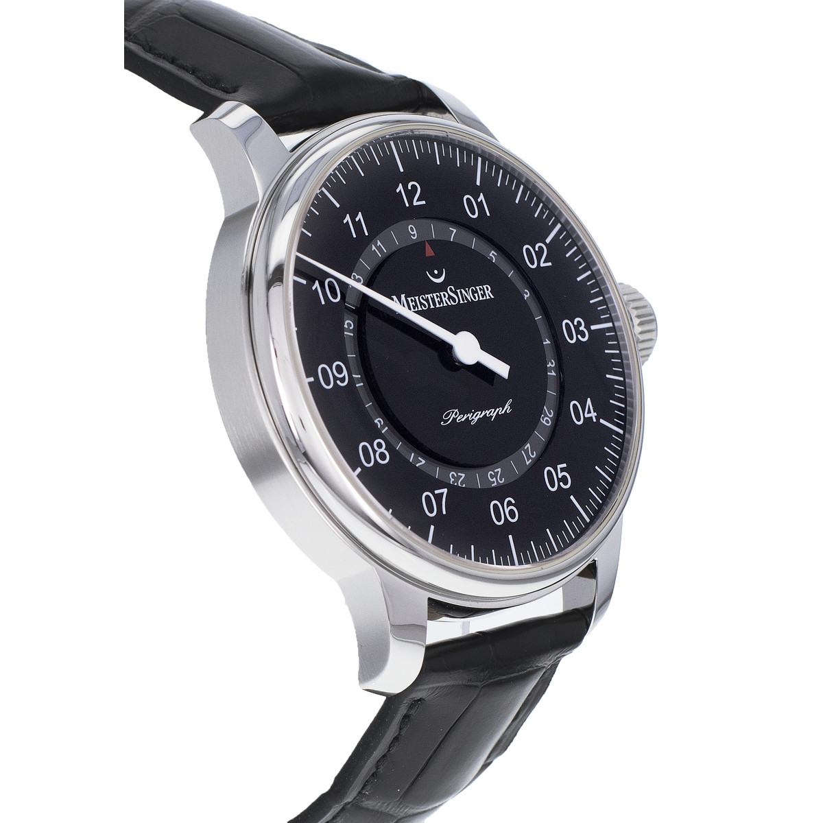 Montre d'occasion Meistersinger perigraph cuir noir acier homme automatique