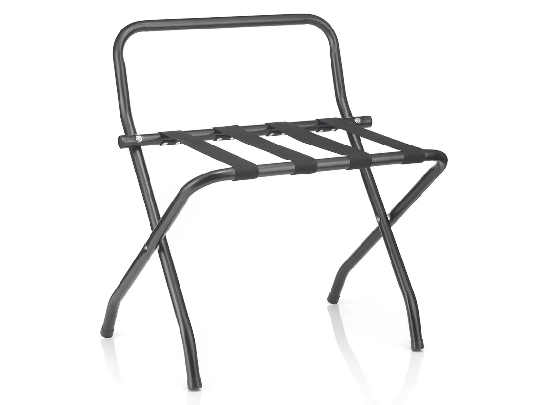 Porte-valise SUITE en métal noir, accessoire de chambre hôtel pour sac et valise, support valise et bagages pliable