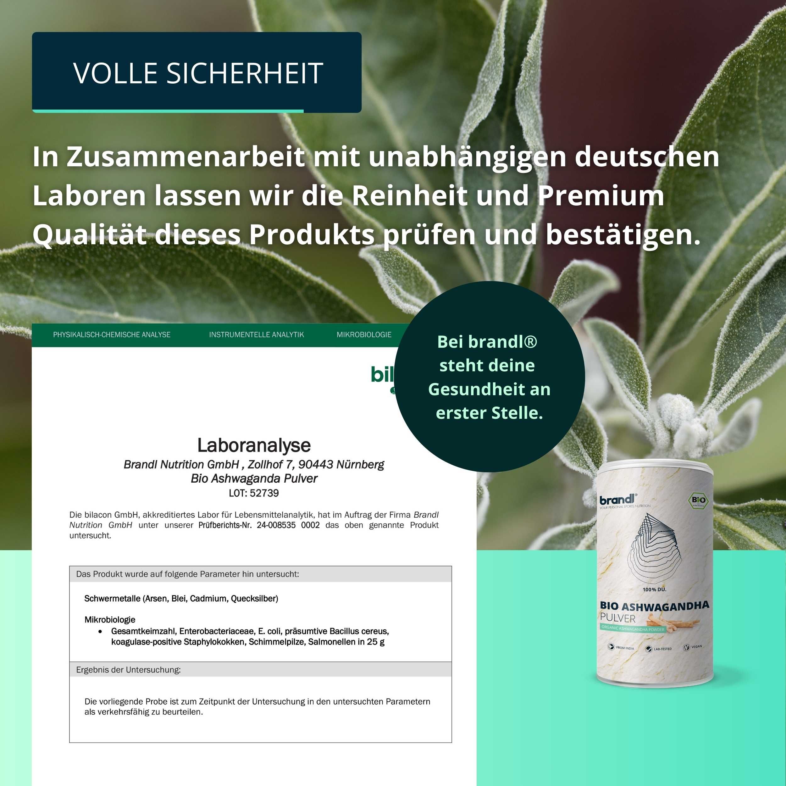 brandl® Ashwagandha Pulver Bio | Ashwagandha in Deutschland abgefüllt | Premium Ashwagandha Bio