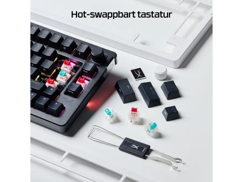 HyperX Alloy Rise - Tastatur - 1000 Hz pollingfrekvens, 100% anti-ghosting, 80 millioner tastetryk - 75% - bagbelyst - trådløs - 2.4 GHz, Bluetooth, USB-C - tastkontakt: HyperX Linear - sort