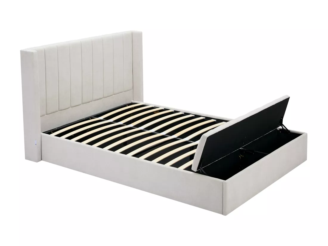 Lit coffre 140 x 190 cm avec banc - Tissu - Beige - DOUINO