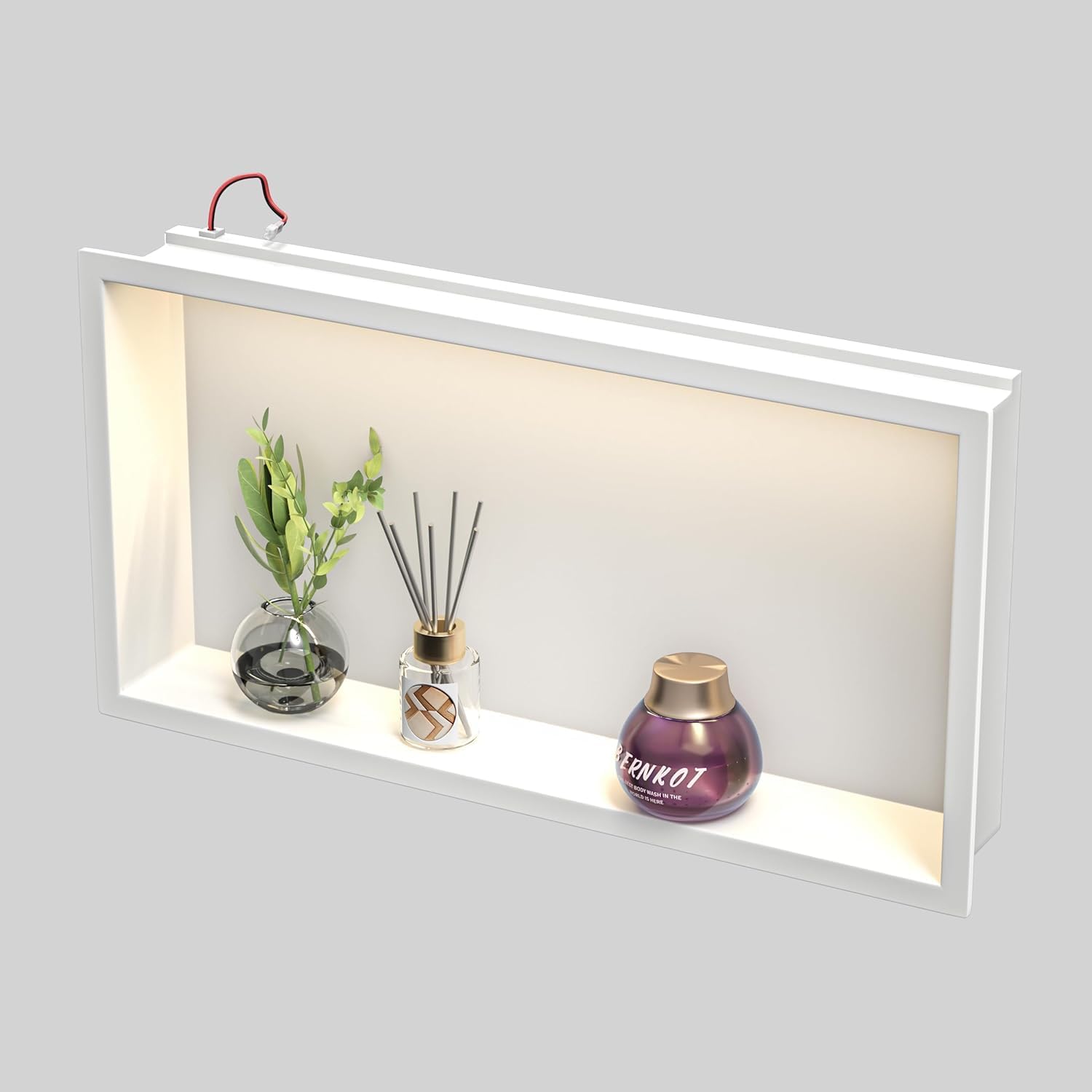 Edelstahl-Duschnische 600mm X 300mm weiß mit geführtem Licht wasserdicht Keine Fliesen benötigte Wandnische für Badezimmer-Lagerung über Berg-Installation