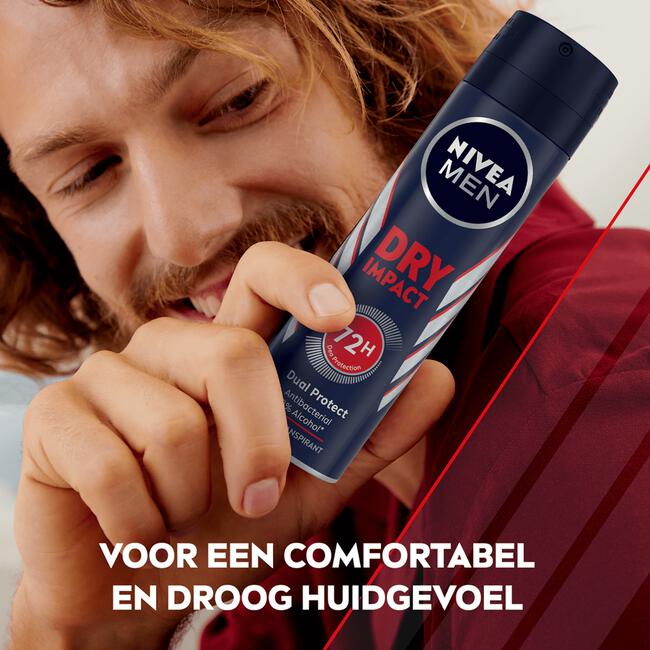 NIVEA MEN Dry Impact Anti-Transpirant Spray - 72 uur bescherming - Met mineralen en DryPlus - Alcoholvrij en antibacterieel - 150 ml