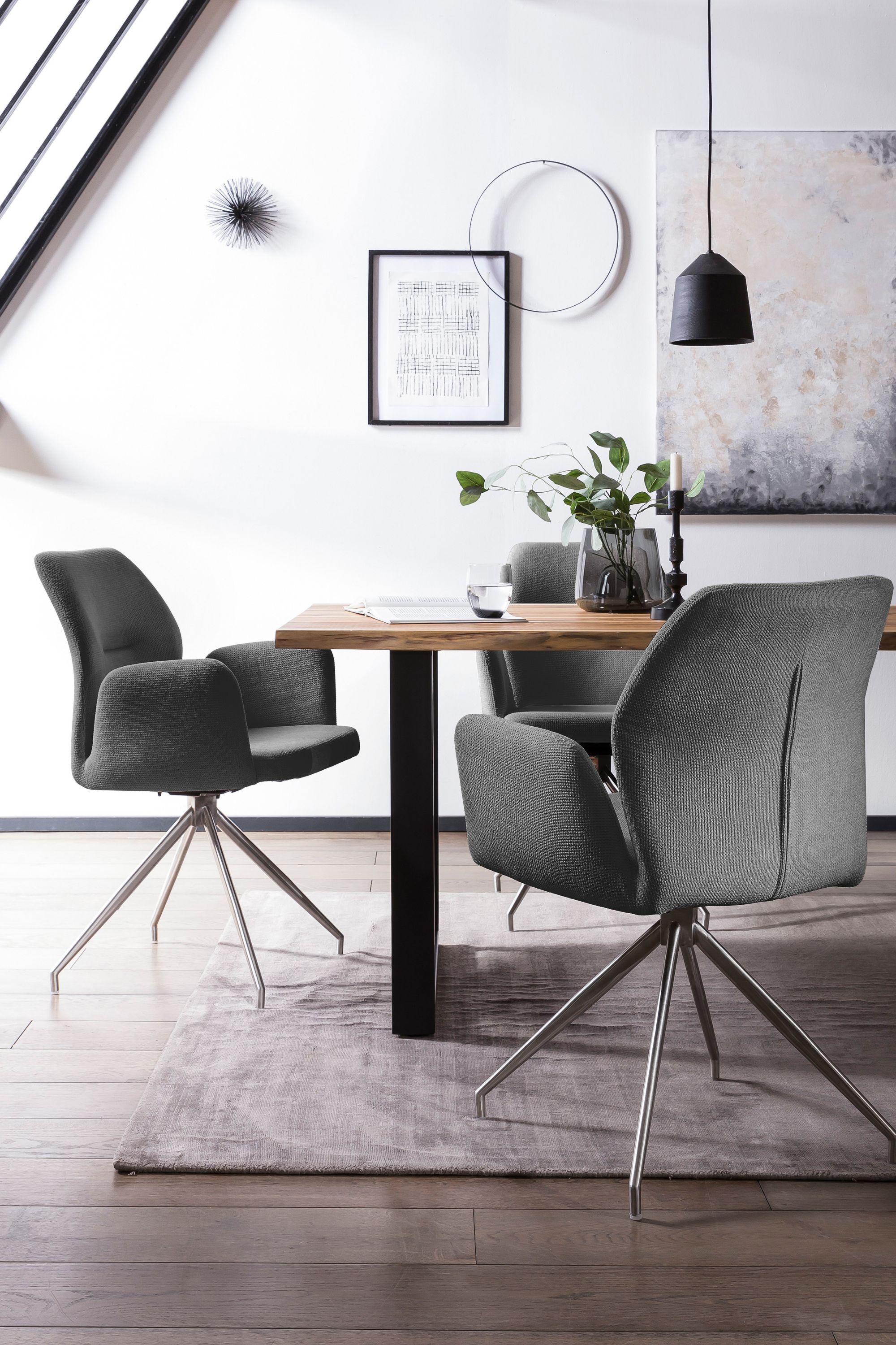 Armlehnstuhl Drehfunktion grau Esszimmerstuhl Polsterstuhl Wohnzimmer Stuhl