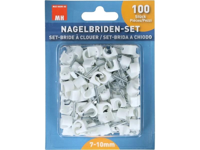 Max Hauri Nagelbriden Set 7-10 mm weiss 100 Stück Nagelbriden-Set für Kabel mit 7-10 mm Durchmesser