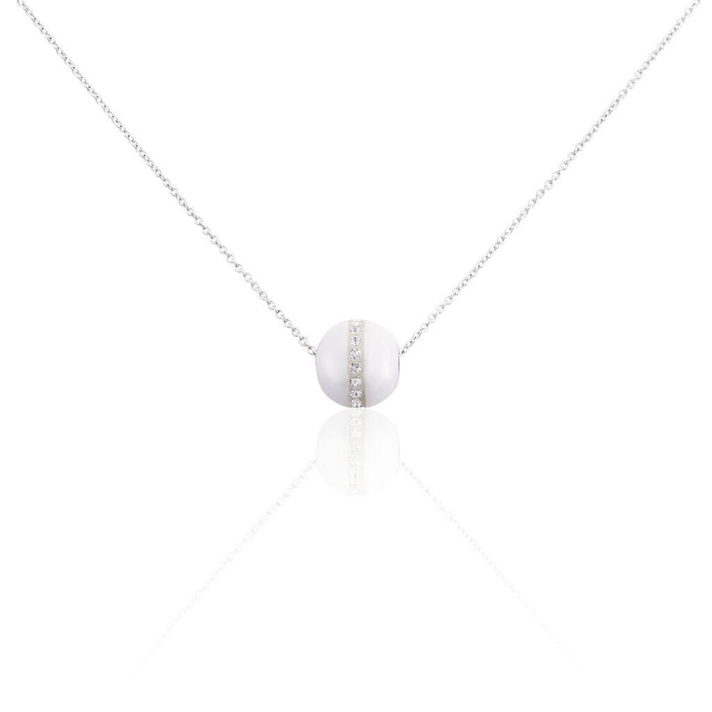 Collier Nina Cera Argent Blanc Strass Et Céramique
