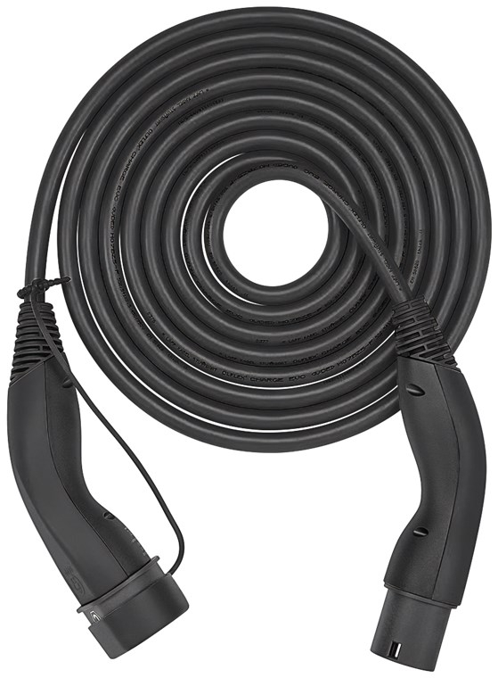 (5m) Selbstaufrollendes Helix 22kW/32A Elektroauto Ladekabel 3-phasiges Stromkabel für Hybrid- / E-Autos mit Typ 2 Anschluss (61795) - Schwarz