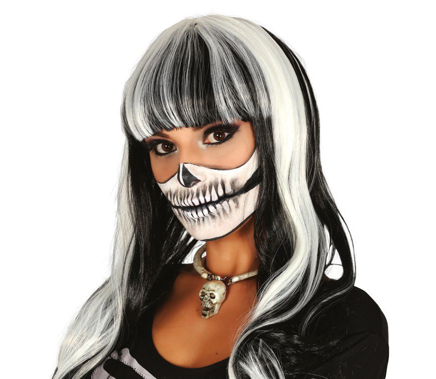 Halloween Pruik Pony Zwart Wit