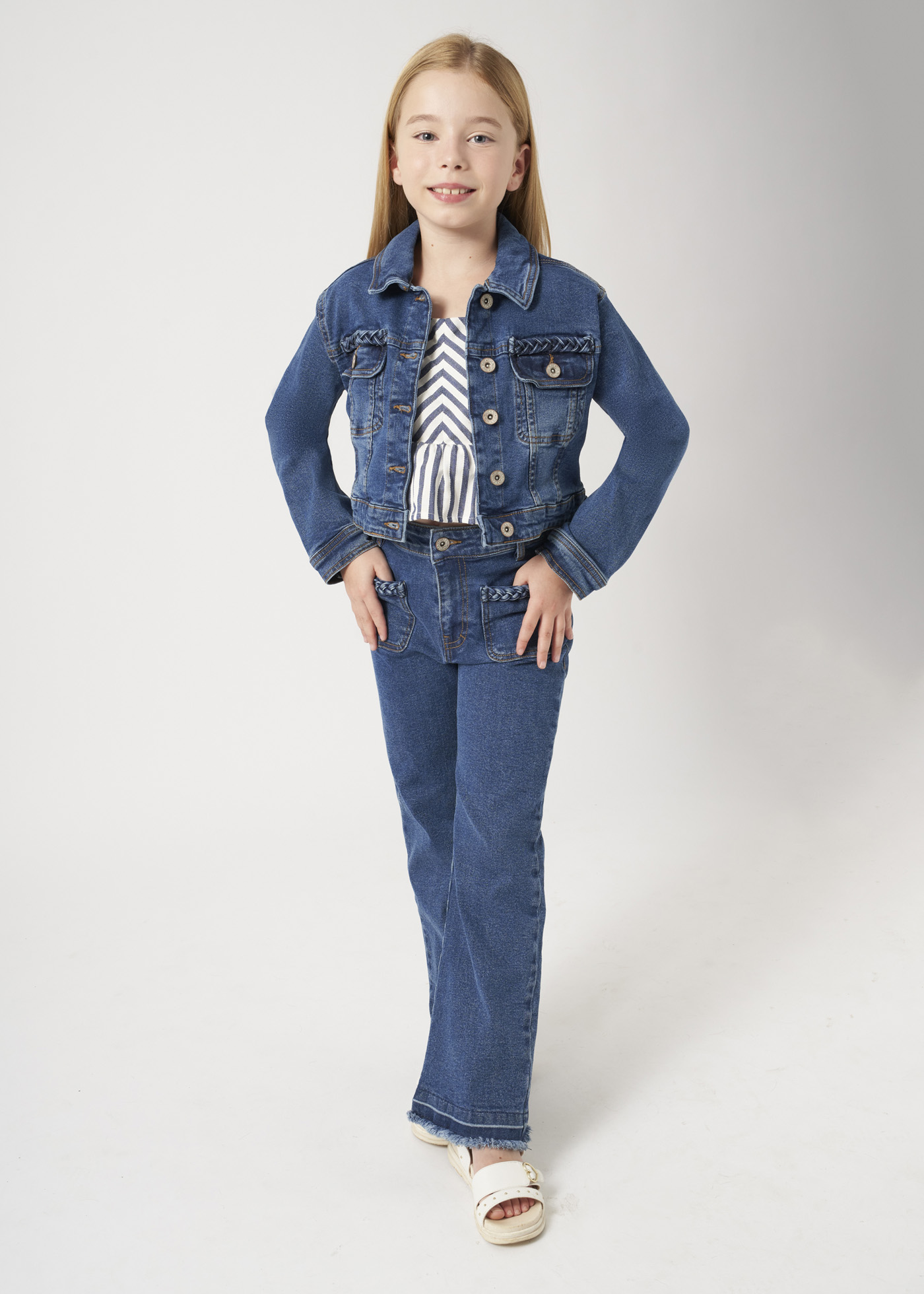 Calça jeans de cintura alta Better Cotton para meninas, denim médio