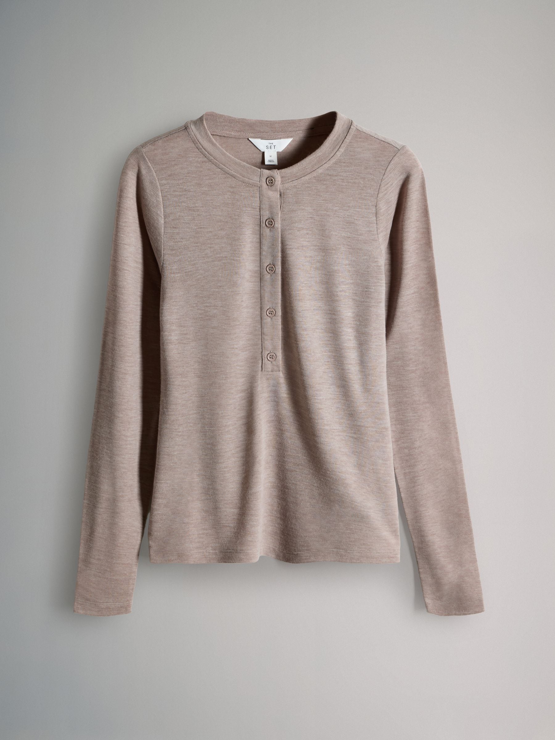 The Set 3 Pack Sheer Henley Long Sleeve Top