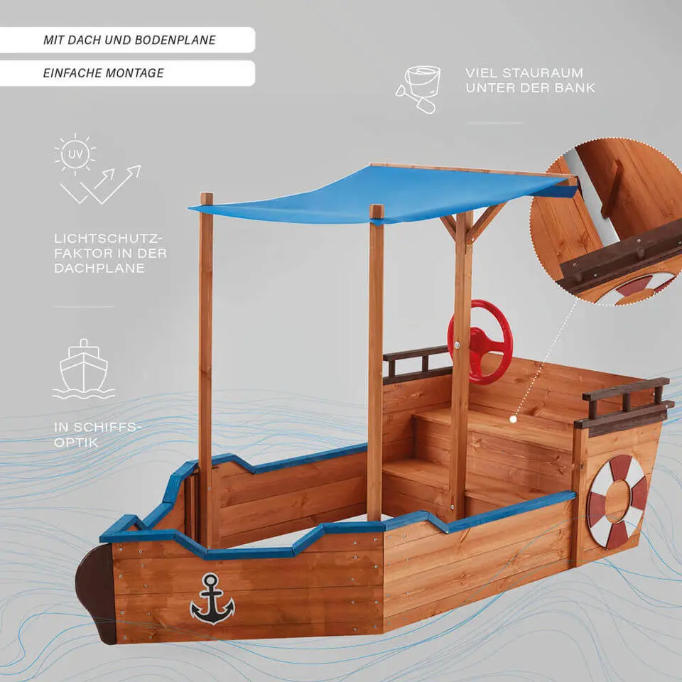 HOME DELUXE - Scheepszandbak met bankje MATSCHEKISTE - 160 x 78 cm