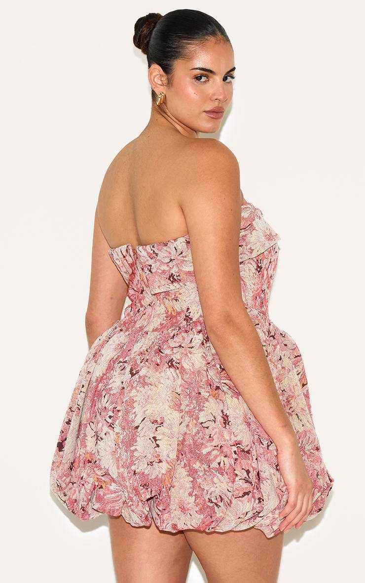 Rose Robe Bandeau À Jupe Bouffante Extrême Motif Tapisserie Florale Grande Taille