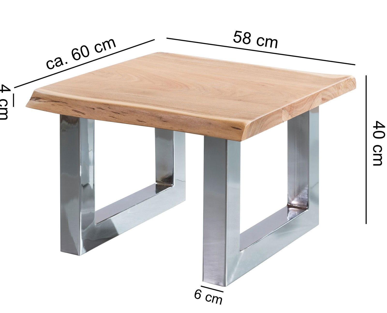 Couchtisch Lock 58 x 60 x 40 cm Massivholz Akazie Metall