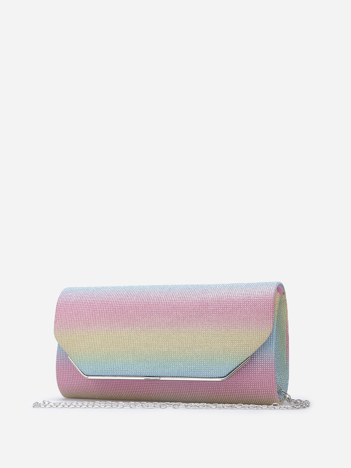 Pochette pailletée à rabat métallique- Multicolore