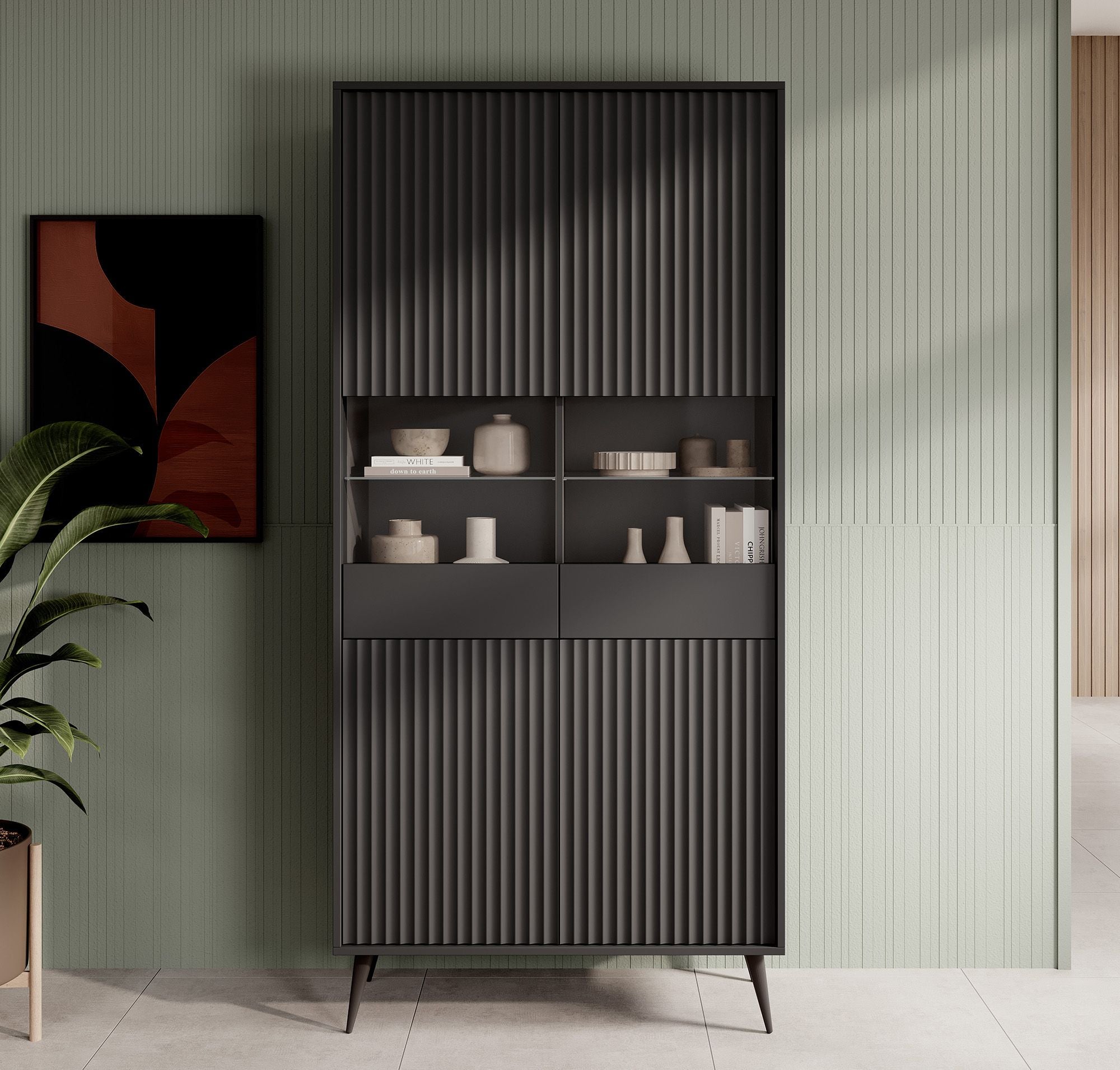 Meubella - Vitrinekast Winq - Antraciet - 90 cm