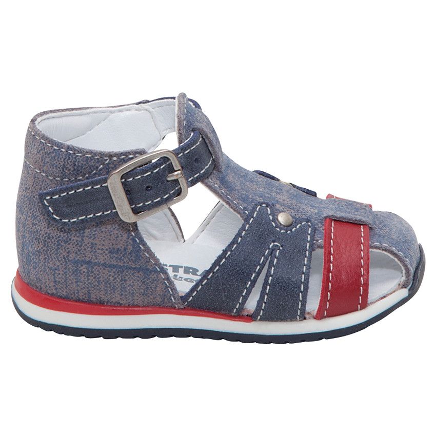 Nu-pieds en cuir à lanières contrastées effet used - Bleu marine