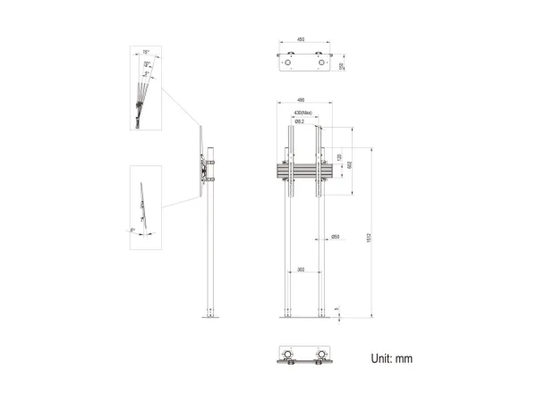 Multibrackets M Pro Dual Pole Floormount - Stativ - for LCD display - plastik, aluminium, stål - sort - skærmstørrelse: 65