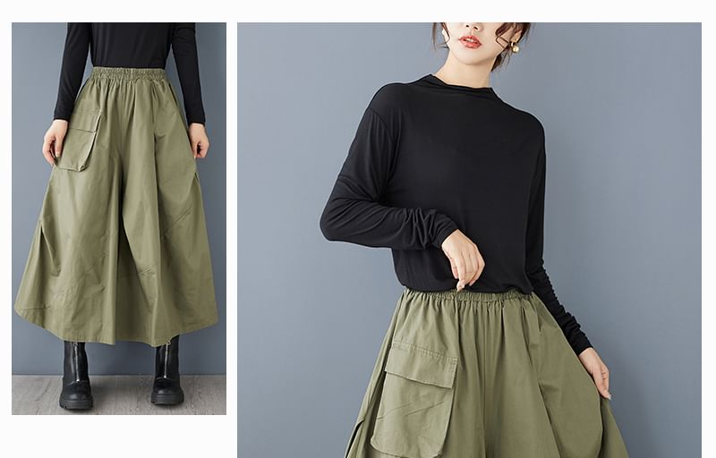 ZIMO - Effen cropped culottes met elastische taille