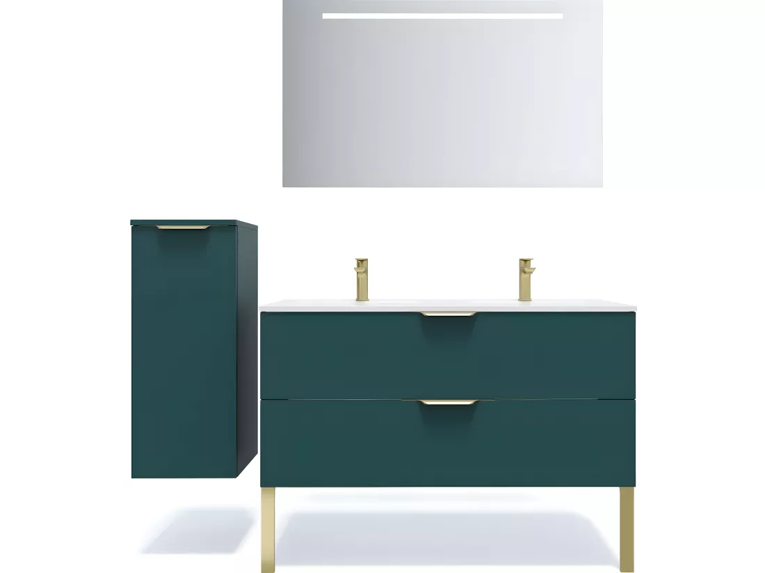 Meuble de salle de bain suspendu double vasque intégrée 120cm 2 tiroirs Bleu - Venice