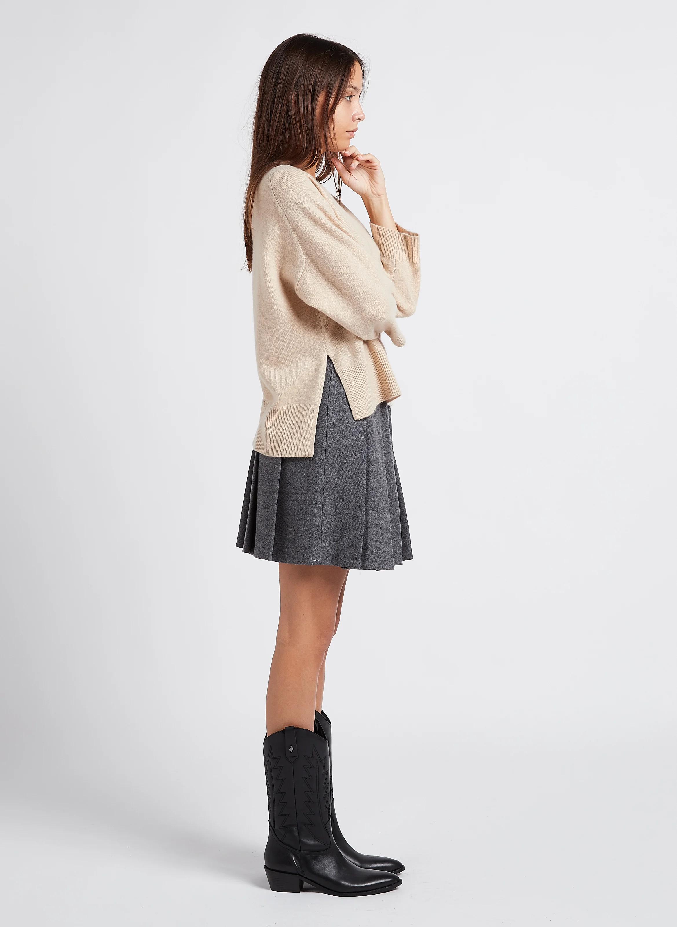 ALCE - Pull ample col bateau en cachemire| Beige