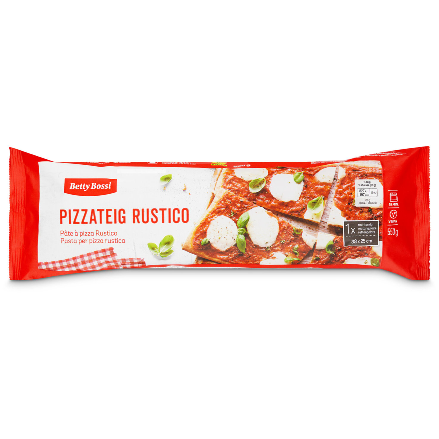 Betty Bossi Pizzateig Rustico ausgewallt eckig