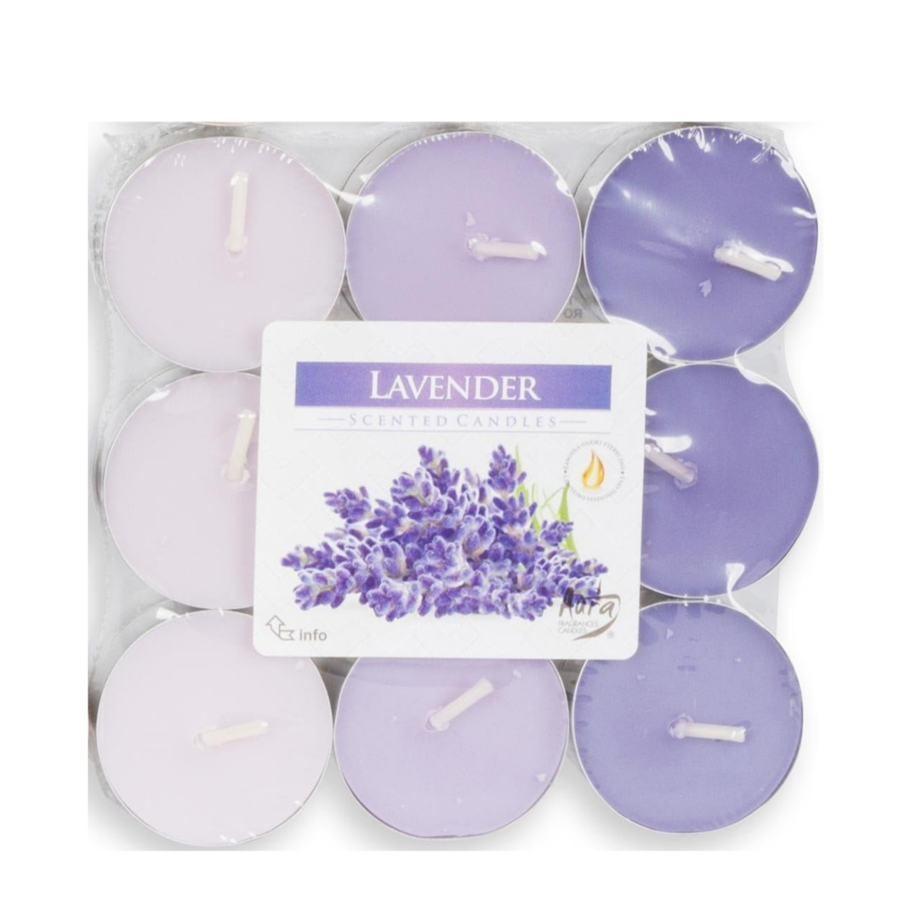 (18er Set) Ø40mm Duft Kerzen Flache Rechauds Aromatherapie Teelichter (17940) - Lavendel