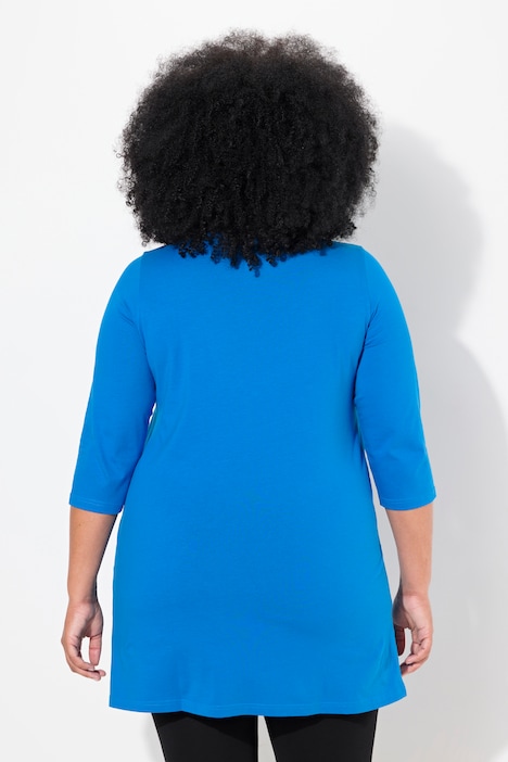 Longshirt, A-Linie, V-Ausschnitt, 3/4-Arm